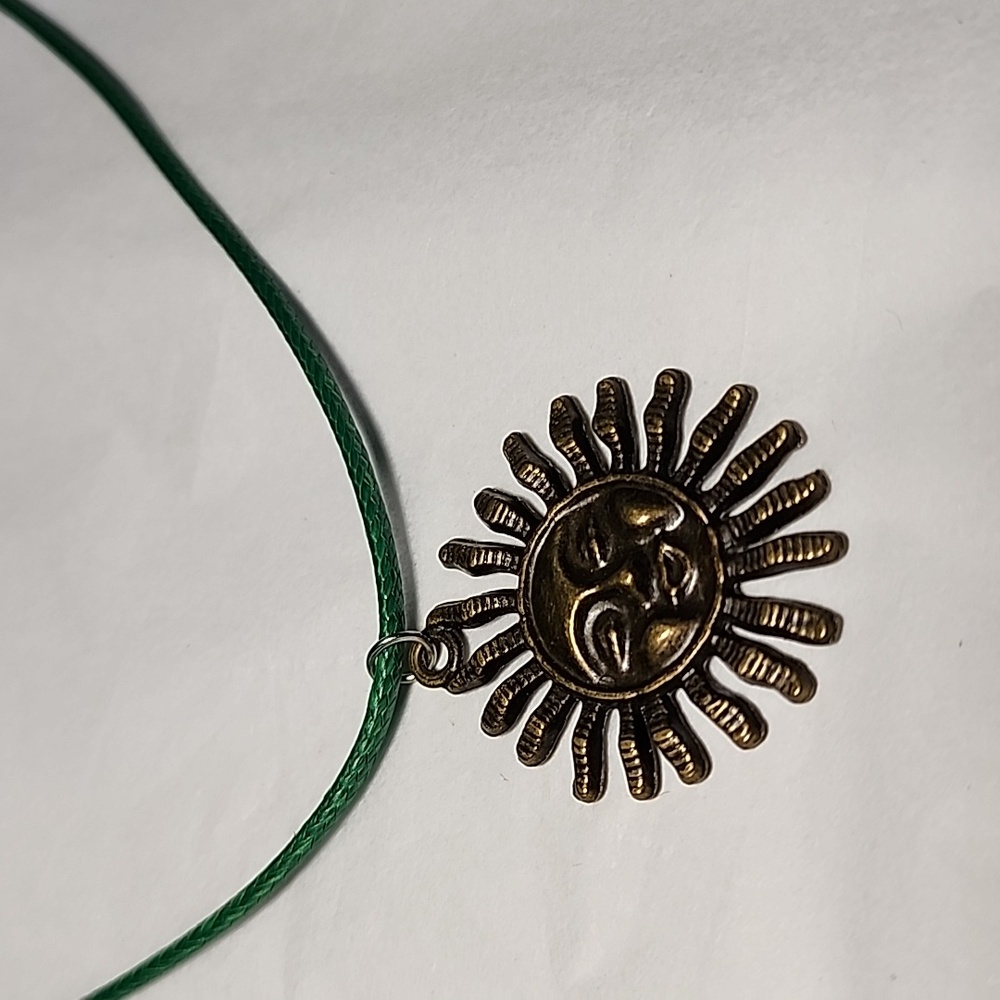 BRONZE SUN necklace  Beautiful  16 INCH LEATHER CHAIN